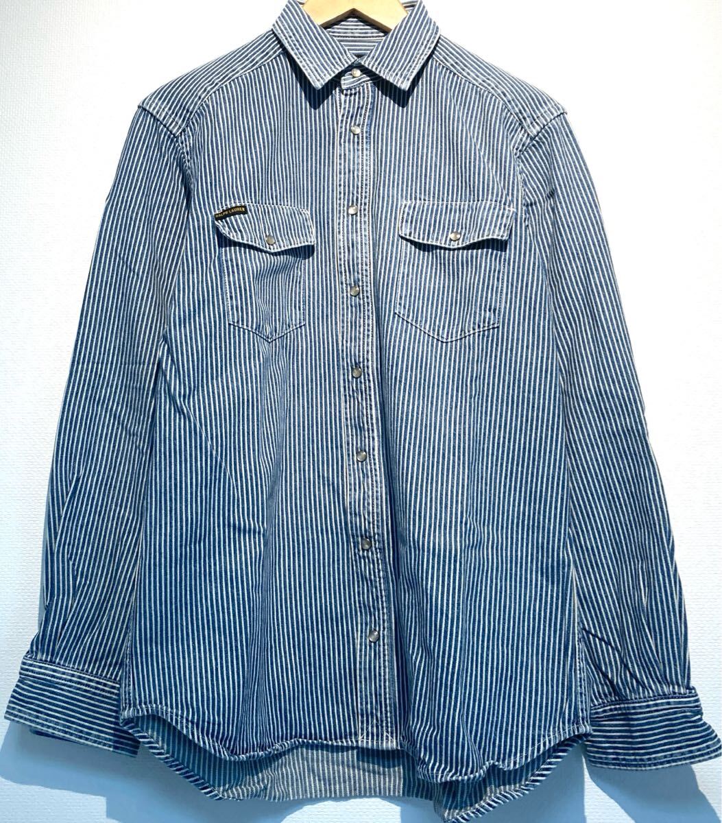 POLO JEANS!RALPH LAUREN!90'sVINTAGE!デニムシャツ!ヒッコリーストライプ!タブ!ロゴデザイン!ラルフローレン!ビンテージ!紺白拍卖