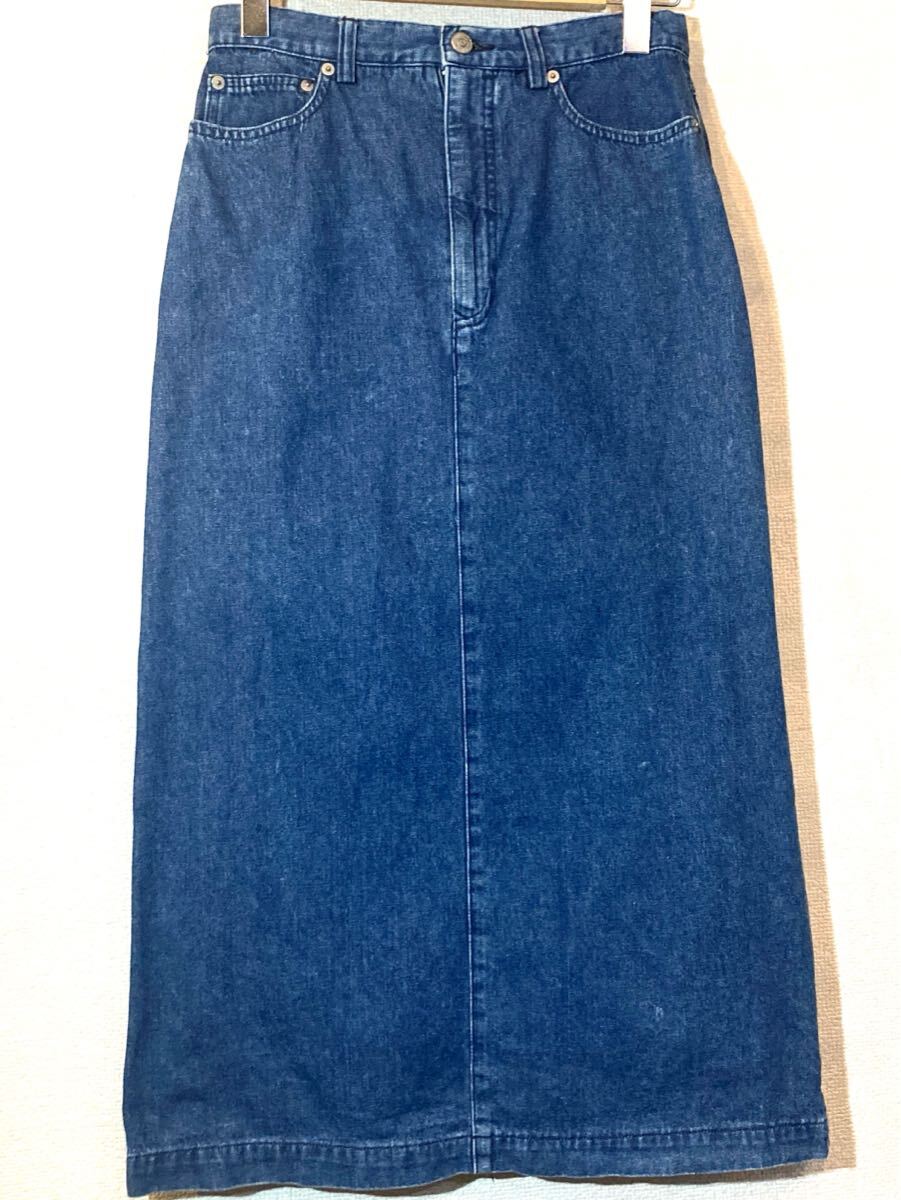 RALPH LAUREN★90'sVINTAGE★デニムスカート★ダンガリー★ロング★片爪ジップ★バックポケット★革パッチ★ラルフローレン★ビンテージ 紺拍卖