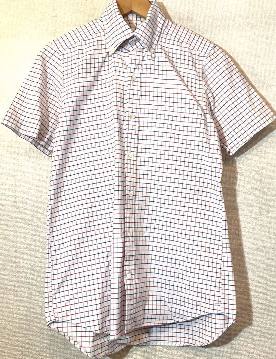 TOMORROWLAND★シャツ★ボタンダウン★チェック★コットン生地★日本製★トゥモローランド★定価3万円 白赤紺 ミントコンディション 極美品拍卖