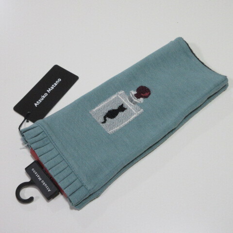 レディース手袋/指なし手袋【Atsuko Matano】マタノアツコ指なし手袋 香水瓶と口紅 甲側裏起毛付き ネコ/ブルーグリーン拍卖