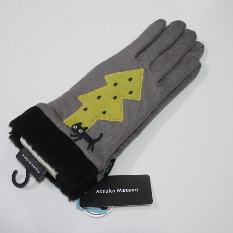 レディース手袋【Atsuko Matano】マタノアツコ手袋 子猫のMEME BEBE 裏地カシミヤ混 ネコ 日本製/グレー拍卖