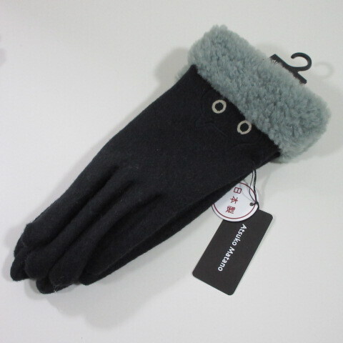 レディース手袋【Atsuko Matano】マタノアツコ手袋 MEME ネコ 日本製/黒拍卖