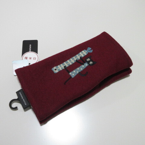 【Atsuko Matano】マタノアツコ手袋 指なし手袋 裏ボア ネコ 日本製/レッド拍卖