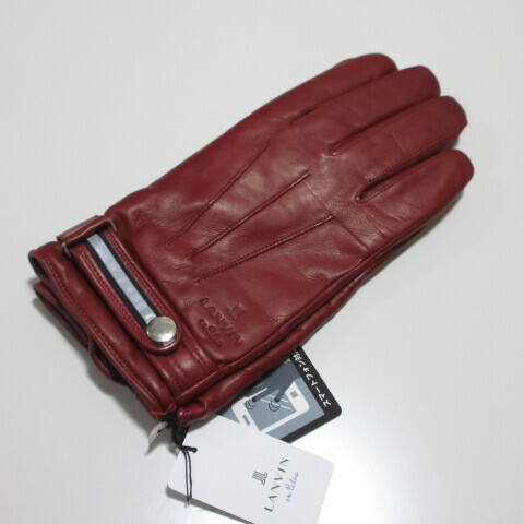 メンズ手袋/革手袋【LANVIN en Bleu】ランバンオンブルー羊革手袋/装飾ベルト スマホ対応 裏地カシミヤ混 24/レッド拍卖