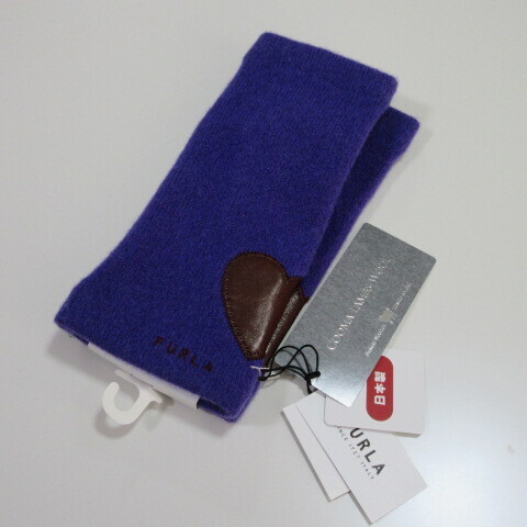 【FURLA】フルラ手袋 指なし手袋 装飾羊革 ロゴ刺繍 クーマウール100% 日本製/パープル拍卖