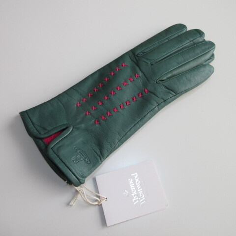レディース革手袋【Vivienne Westwood】ヴィヴィアンウエストウッド羊革手袋 クロスステッチ 20/グリーン拍卖