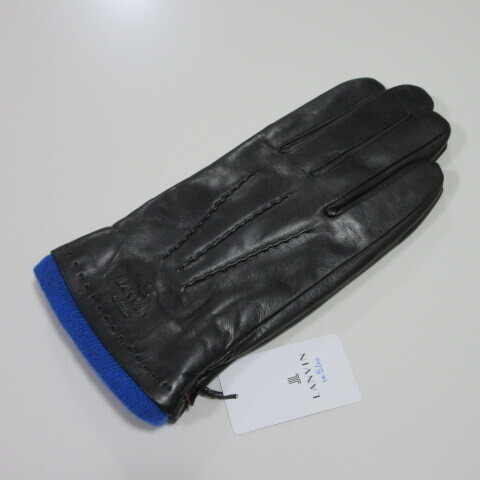 メンズ手袋/革手袋【LANVIN en Bleu】ランバンオンブルー羊革手袋/ステッチ 裏地カシミヤ混 24/黒拍卖