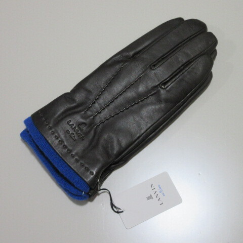 メンズ手袋/革手袋【LANVIN en Bleu】ランバンオンブルー羊革手袋/ステッチ 裏地カシミヤ混 23/G拍卖