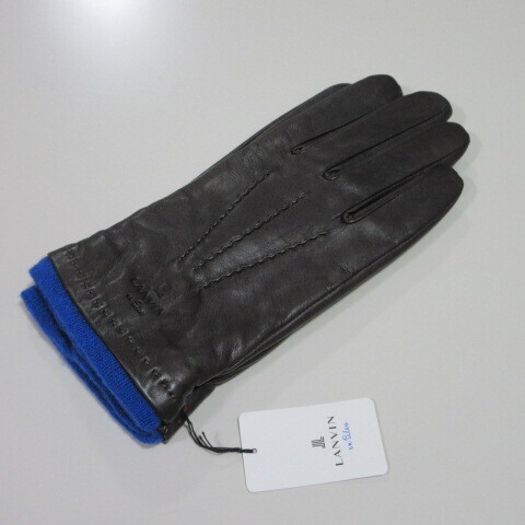 メンズ手袋/革手袋【LANVIN en Bleu】ランバンオンブルー羊革手袋/ステッチ 裏地カシミヤ混 24/G拍卖