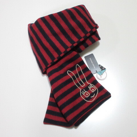 【Atsuko Matano】マタノアツコ マフラー ゆるうさボーダーマフラー/うさぎ 日本製/レッド拍卖