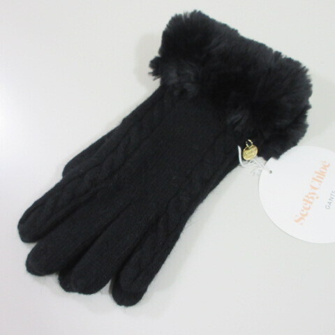 【SeeBy chloe】シーバイクロエ手袋/ニット手袋 フェイクファー ロゴチャーム付き/黒拍卖
