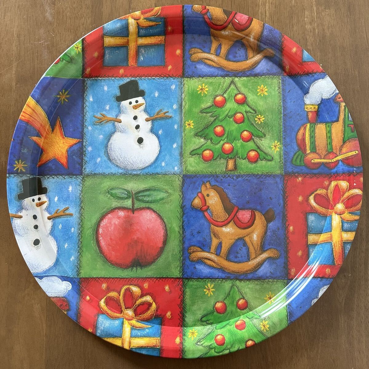 アメリカ クリスマス ステンレス トレー 直径40㎝ 円形 丸型 丸盆 おぼん アンティーク インテリア パーティー キャンプ クリスマス会 新品拍卖