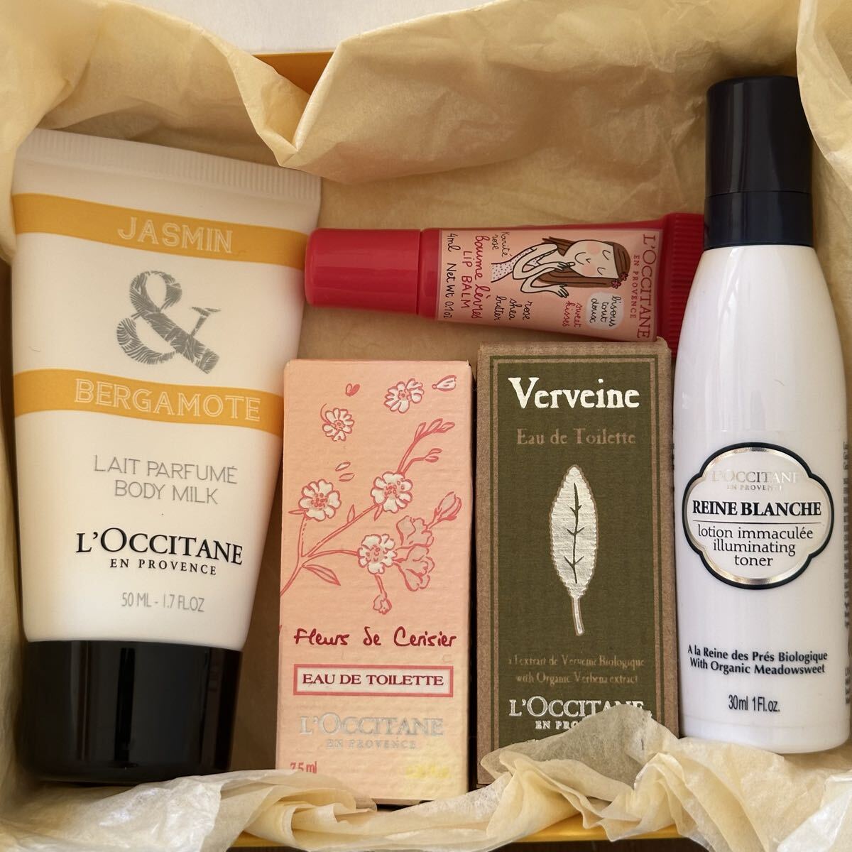 L’OCCITANE ロクシタン ミニボトル 5点 ミニセット イモーテル シア ヴァーベナ ジャスミン チェリーブロッサム 香水 クリーム ⑮拍卖