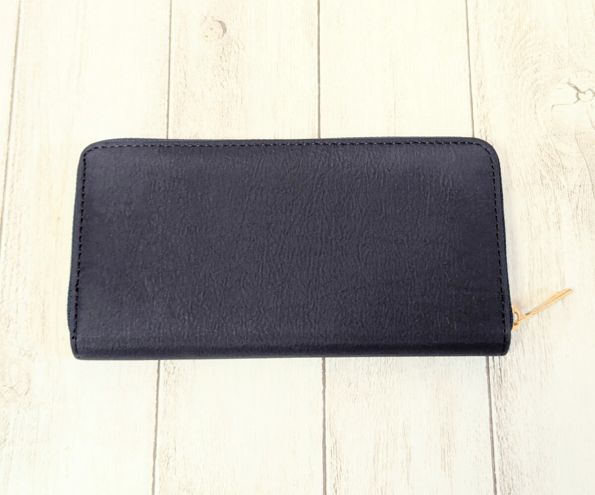 無地 シンプル 長財布 ラウンドファスナー 財布 ネイビー拍卖
