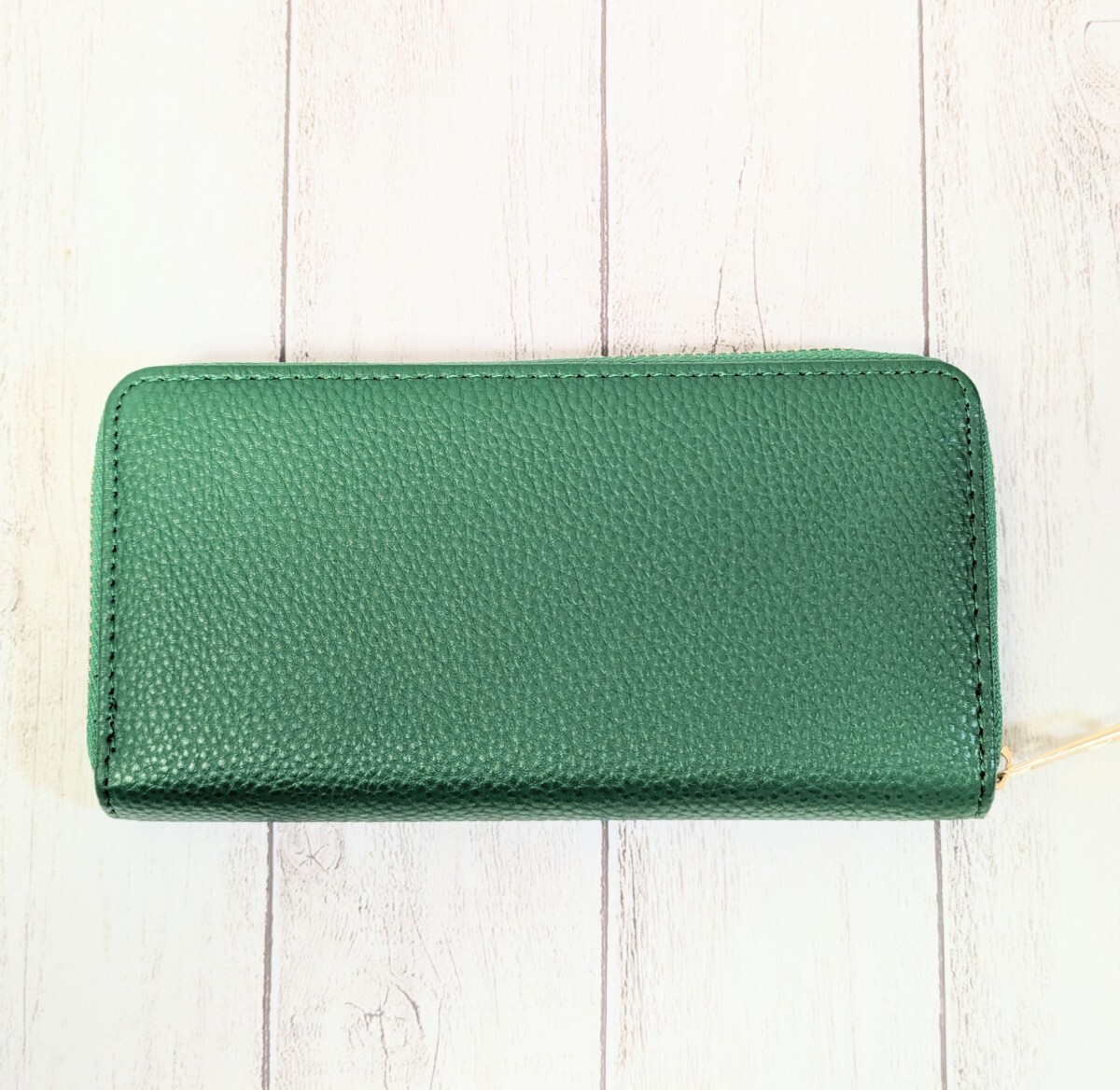 無地 シンプル 長財布 ラウンドファスナー 合皮 財布 グリーン シボ拍卖