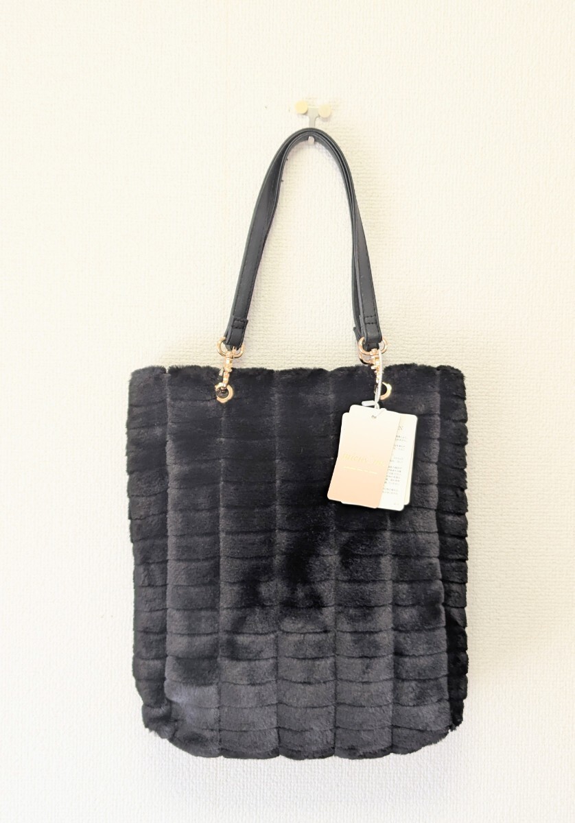 キルティング風 エコファー トートバッグ A4 ブラック拍卖