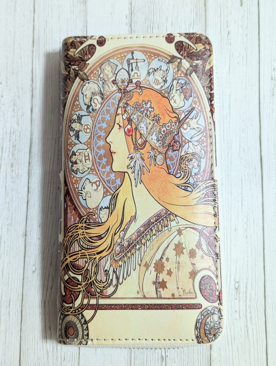 ミュシャ 黄道十二宮 名画 ラウンドファスナー 長財布 財布拍卖