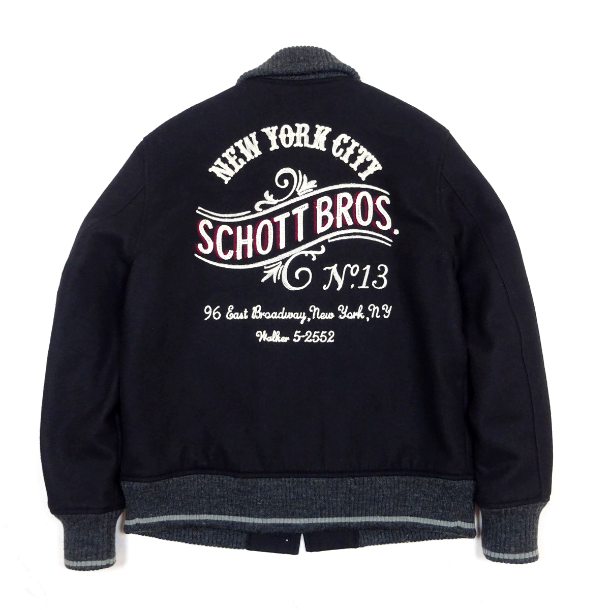 SCHOTT ショット ライトメルトン スタジアムジャケット スタジャン size L ブラック 刺繍 3122026拍卖