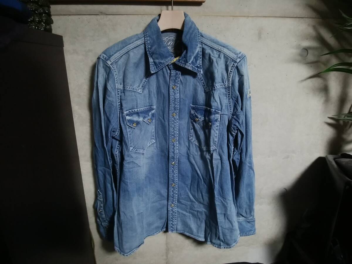 【TMT】ウエスタンデニムシャツM 日本製 ブランドを代表する定番 人気アイテム 本店限定 名作 クラッシュ 長袖拍卖