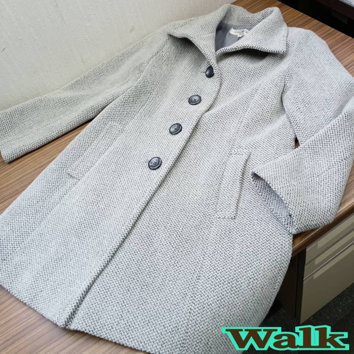 Walk ◆ ロングコート 9号 アンゴラ60% ウール40% グレー系 ◆ ウォ―ク ◆ レディース 防寒 アウター 拍卖