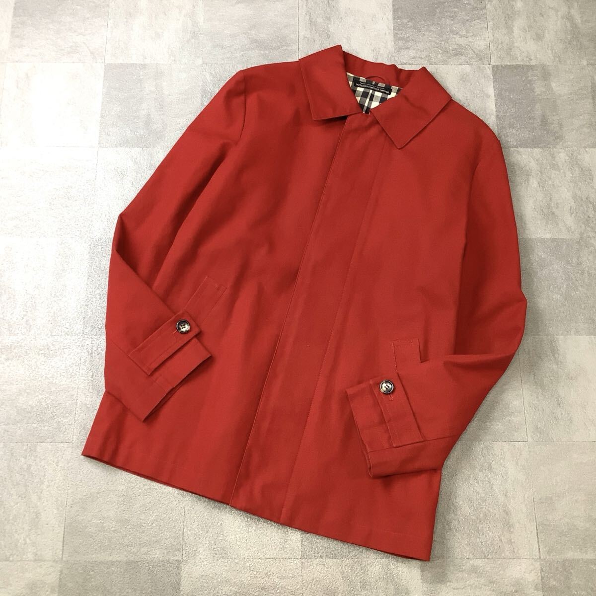 良品 DO FAMILY COMPAN LIMIED ドゥファミリー ステンカラーコート レディース M レッド 裏地チェック柄拍卖