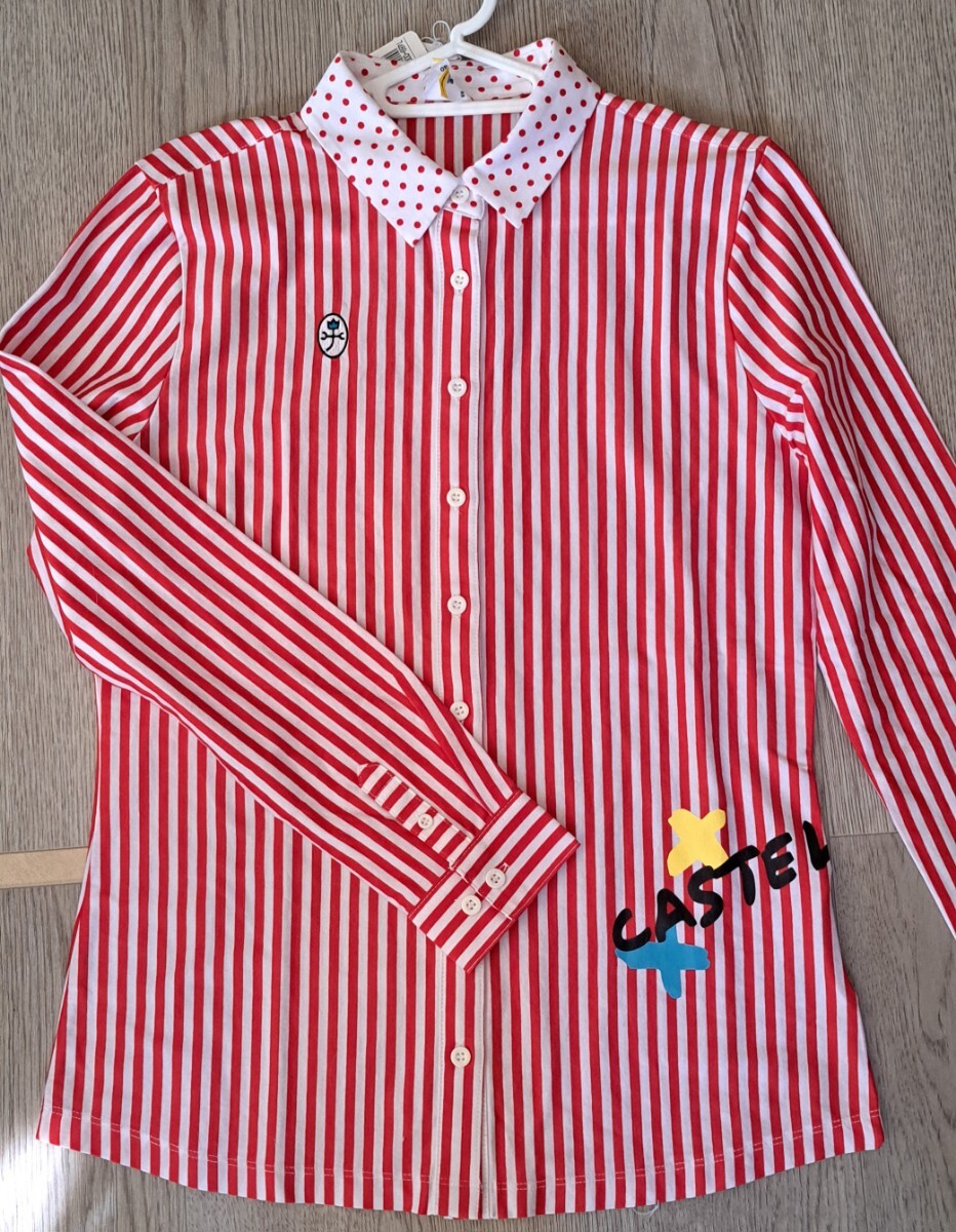★新品★格安★カステルバジャック★ゴルフ★レディース★シャツ★ストライプ★40★М★綿100%★長袖★拍卖