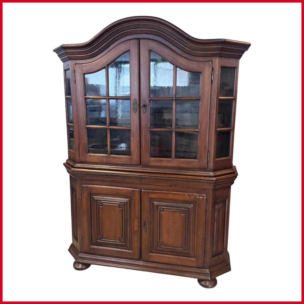 札幌市内限定取引●JORIS カップボード●オランダ製 オーク材 ガラス扉 鍵付き 食器棚 飾り棚 キャビネット アンティーク家具 中古 札幌拍卖