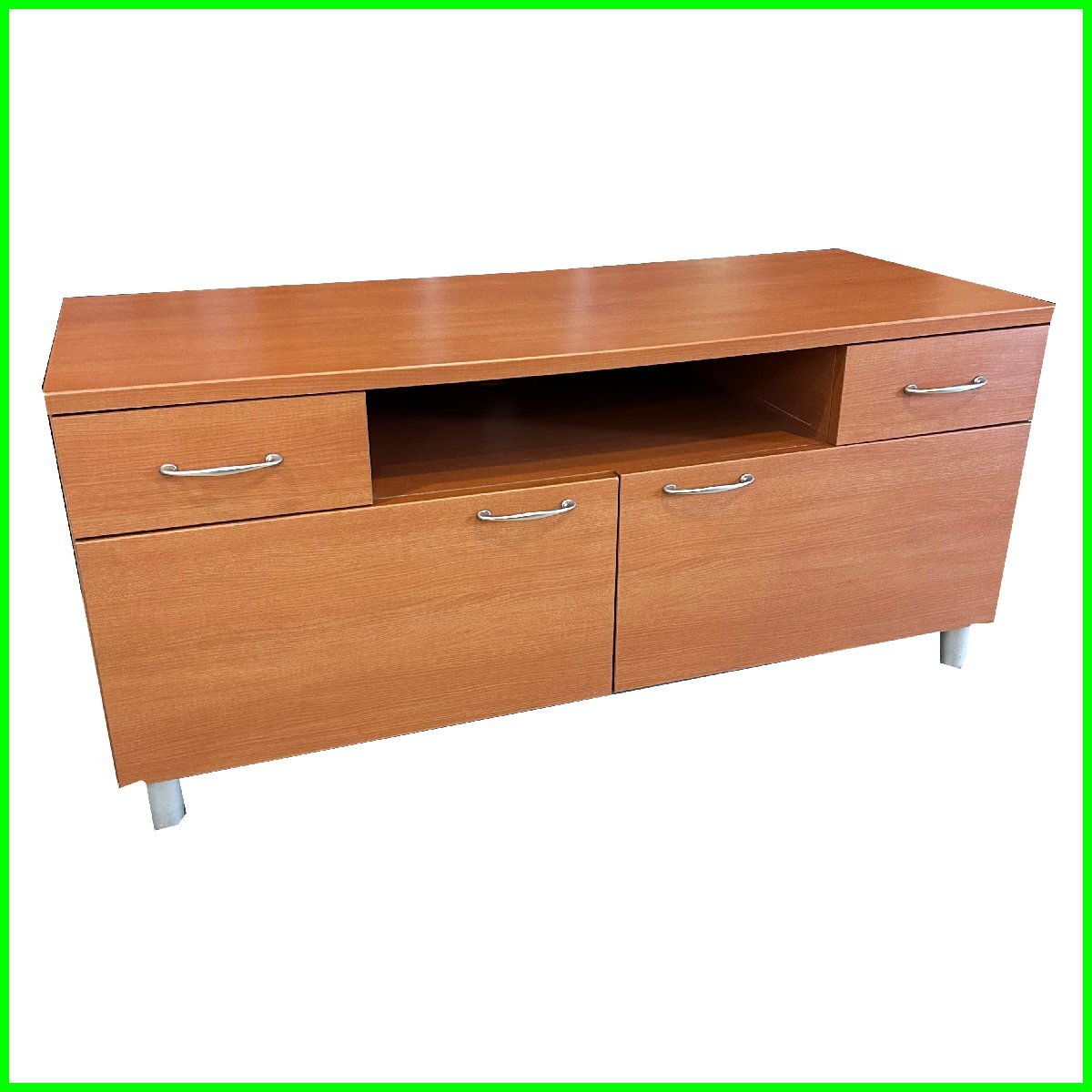 札幌市内送料無料●パモウナ テレビボード●テレビ台 ライトブラウン 修復有 幅111×奥行44.5×高さ50㎝ 中古 札幌拍卖