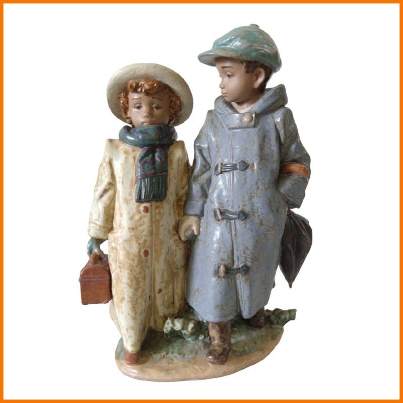 中古●LLADRO/リヤドロ 寒い日の登校●置物 西洋陶磁 フィギュリン Re-Deco/リ デコ 陶磁器 ※取り切れない汚れ有 札幌拍卖