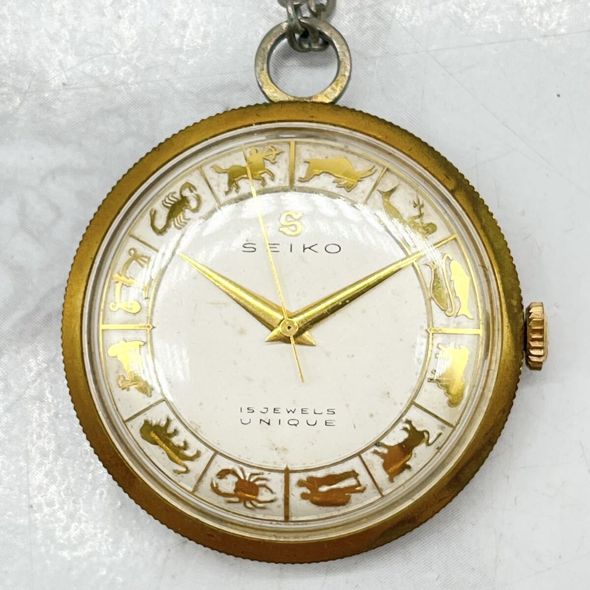 FN17292A SEIKO UNIQUE セイコー ユニーク 15石 星座文字盤 裏スケルトン 手巻き 懐中時計 時計 稼働品拍卖