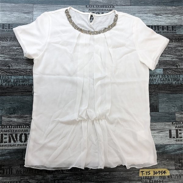 COMME CA ISM コムサイズム レディース ビジューネック ブラウス 半袖シャツ M 白拍卖