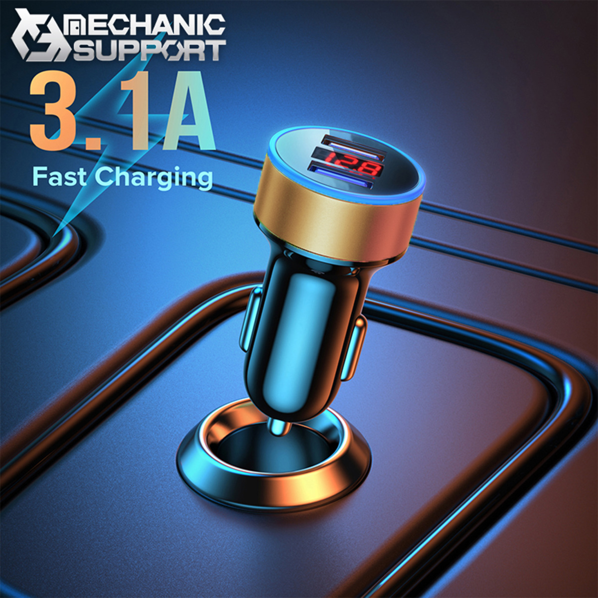 【ゴールド】 USB車載充電器 デジタル電圧計 USB 2ポート 数字電圧計 シガーソケット拍卖