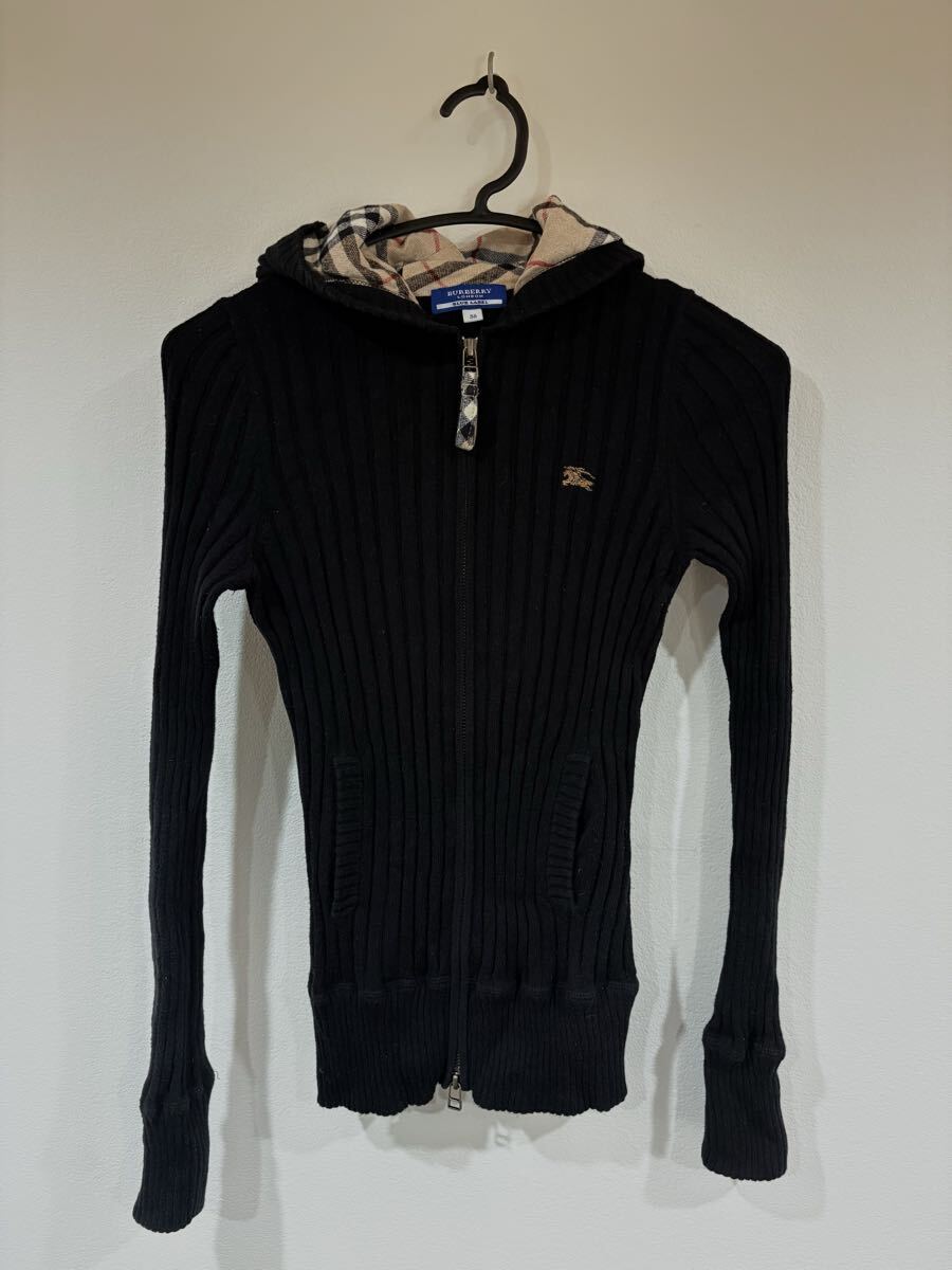 美品 BURBERRY BLUE LABEL ブラック バーバリーブルーレーベル パーカー 黒拍卖