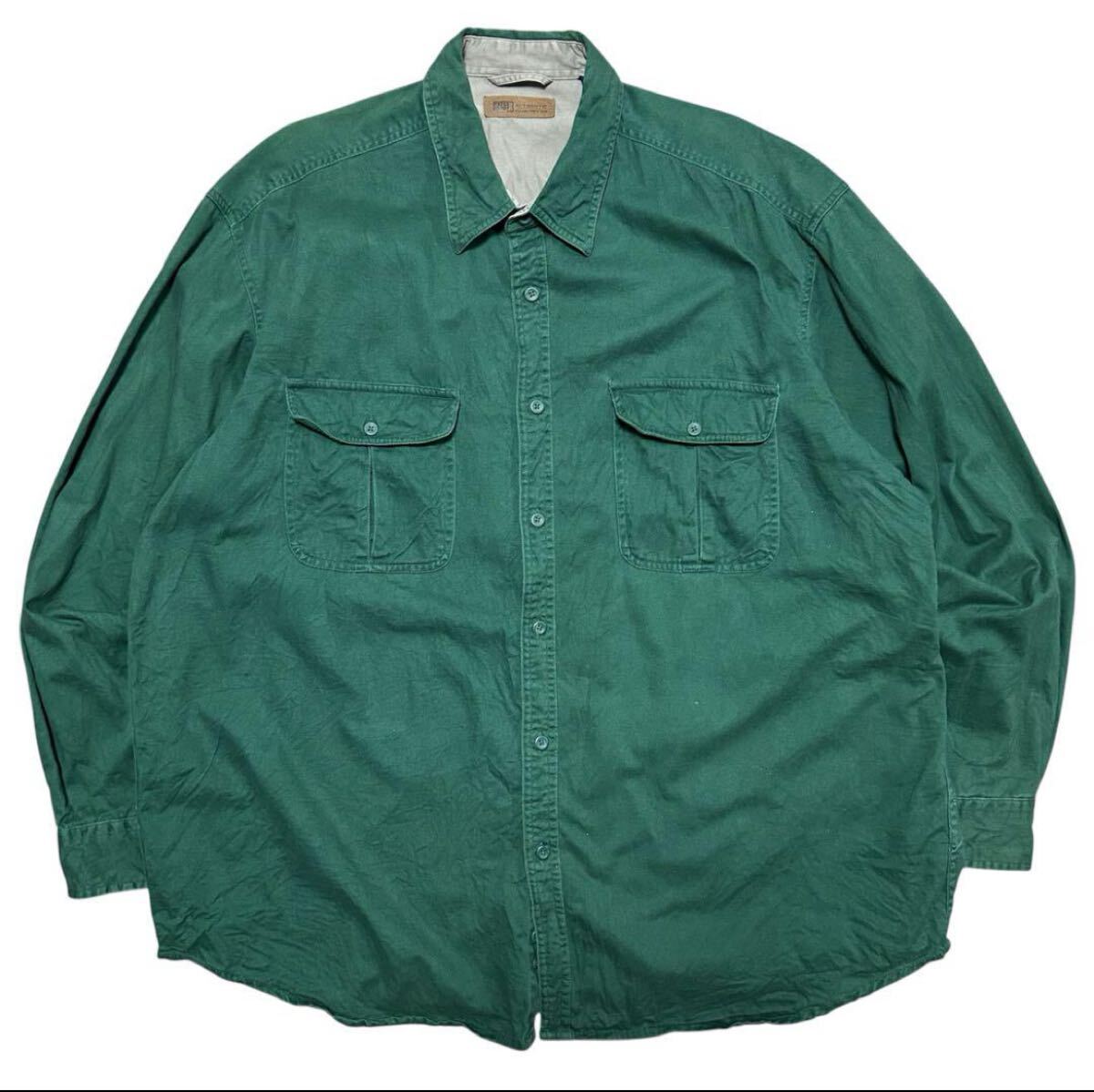 90s FADED GRORY コットンシャツ グリーン 2XL ワークシャツ 長袖シャツ ワークシャツ拍卖