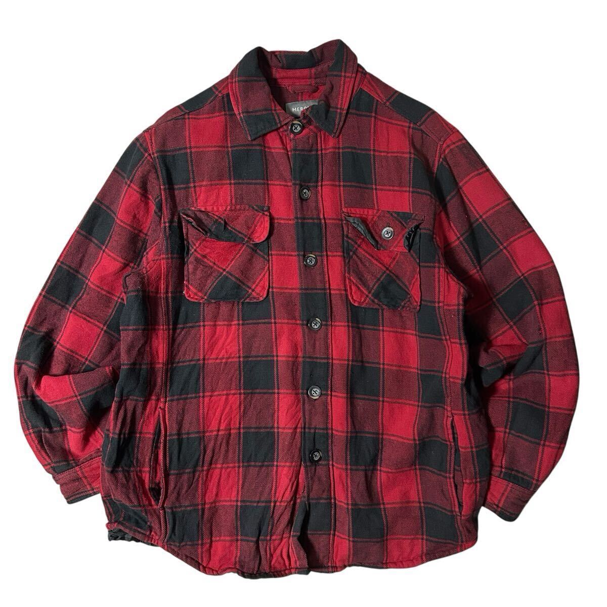 90s 00s MERONA ネルシャツ 中綿ジャケット L バッファローチェック レッド 赤 ネルジャケット拍卖