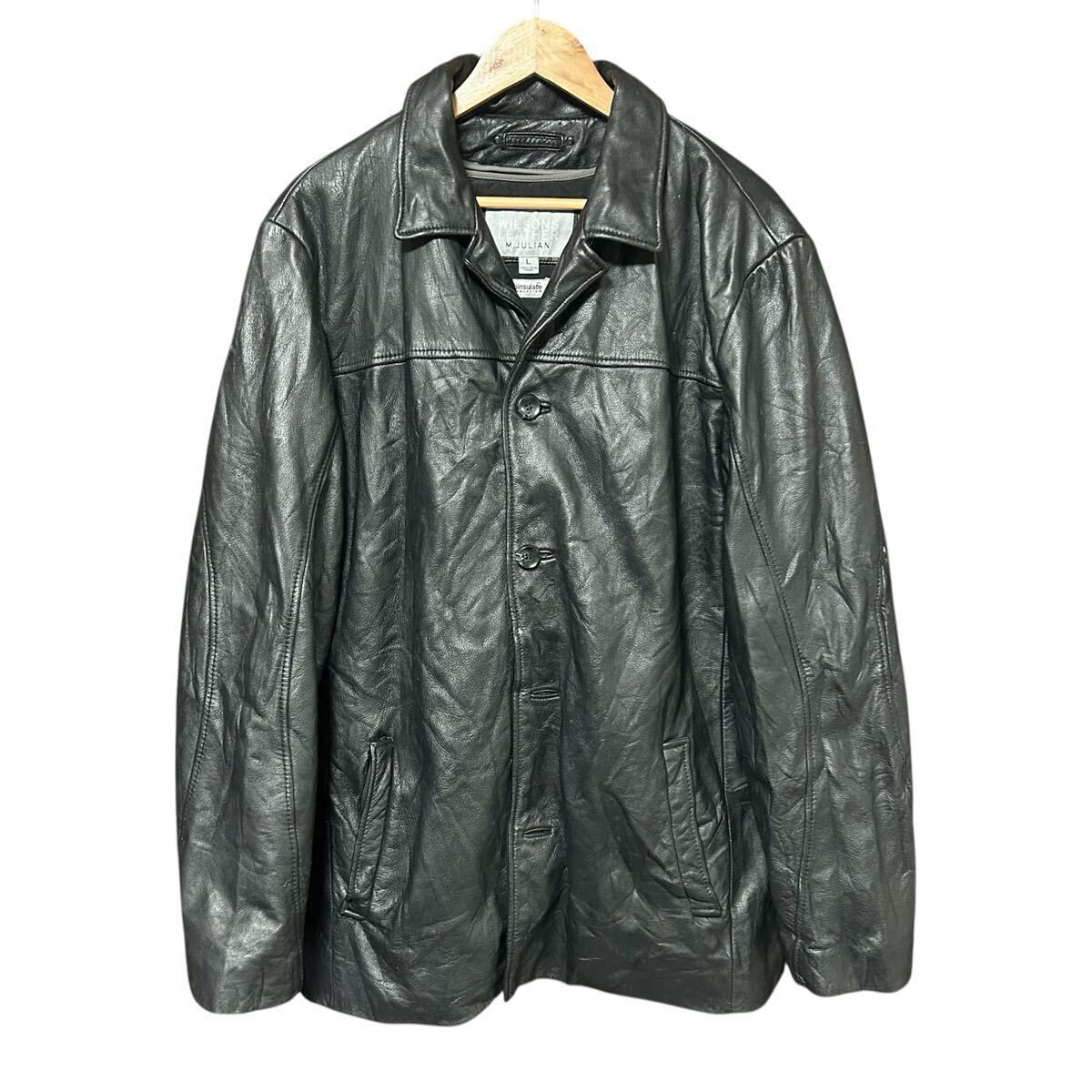 90s 00s Wilsons Leather ウィルソンズレザー レザージャケット レザーコート 本革 L 羊革 ラムレザー ブラック拍卖