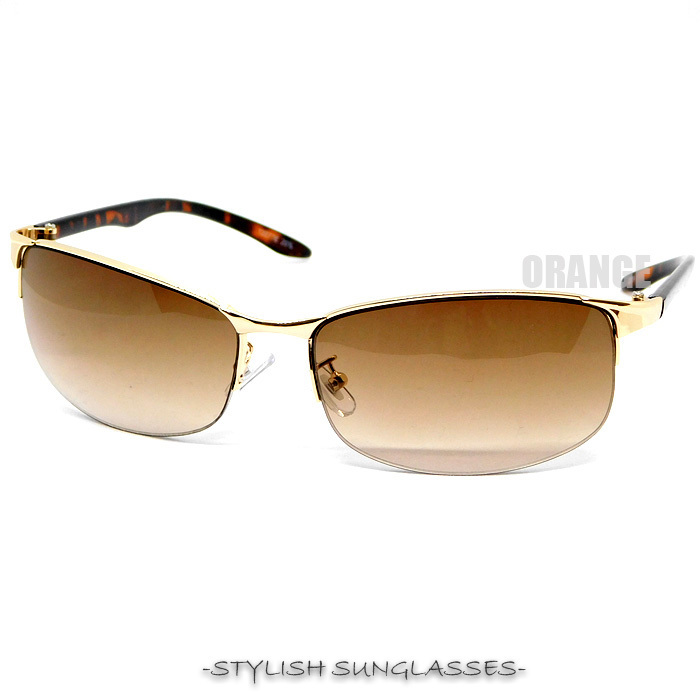 送料無料 悪羅悪羅系 オラオラ系 サングラス メンズ UVカット チョイ悪系 ちょいワル系 伊達眼鏡 伊達メガネ ハーフリム ブラウン 新品□拍卖