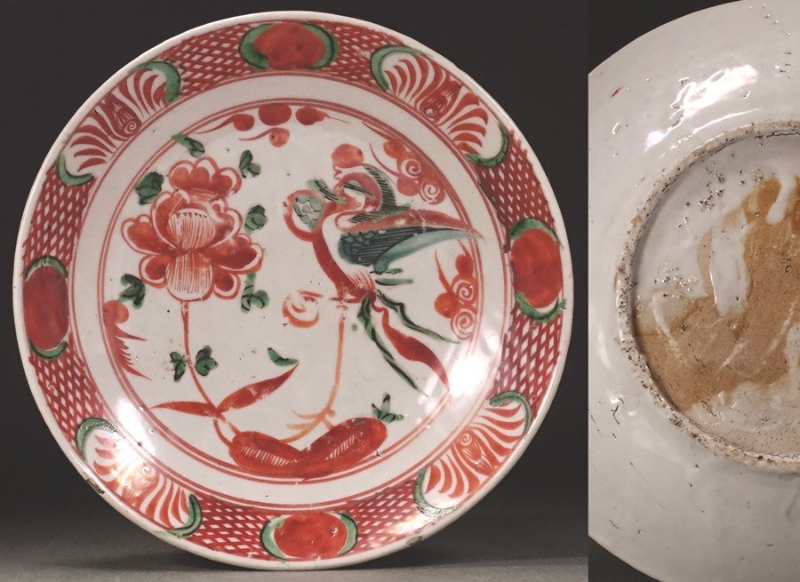 ∇花∇古陶磁研究家・桂又三郎鑑定 中国明時代 万暦赤絵(万暦五彩)花鳥文皿 直径22.6cm 神秘の虹彩 桂又三郎鑑定箱付拍卖