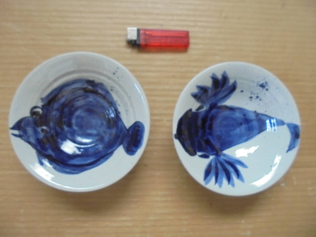 真作 魚絵盛皿 2枚 ヒラメ コチ 昭山作 レトロ 良品 6639 陶器 時代陶器等 京都雲屋 拍卖