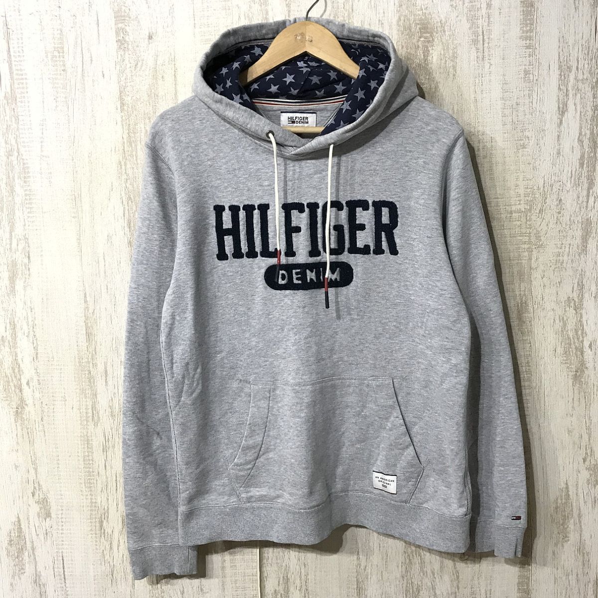 669☆【フロントロゴ スウェットパーカー フーディー】HILFIGER DENIM トミーヒルフィガー グレー M拍卖