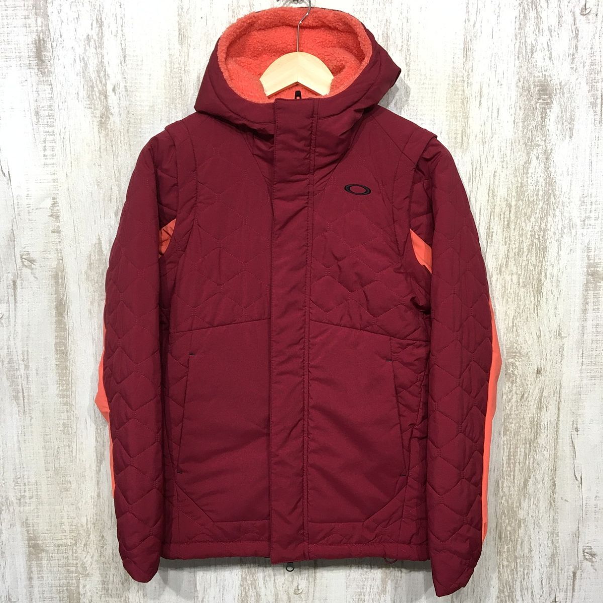 722☆【裏フリース 2WAY フーディージャケット】OAKLEY オークリー 袖着脱可 M ワインレッド拍卖