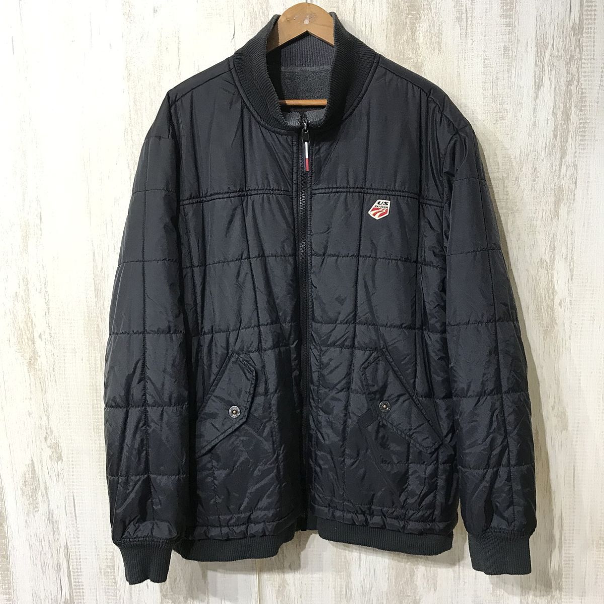 817☆【リバーシブル ナイロン フリースジャケット】TOMMY JEANS トミーヒルフィガー L 黒 グレー拍卖