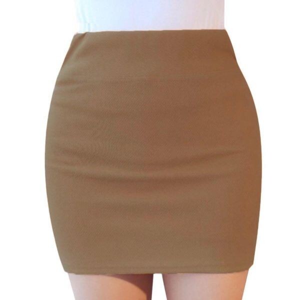 ペンシルスカート ミニ ストレッチ生地 無地 膝上 ハイウェスト スリム ミニスカートフリーサイズ ブラウン チョコカラー 茶色拍卖