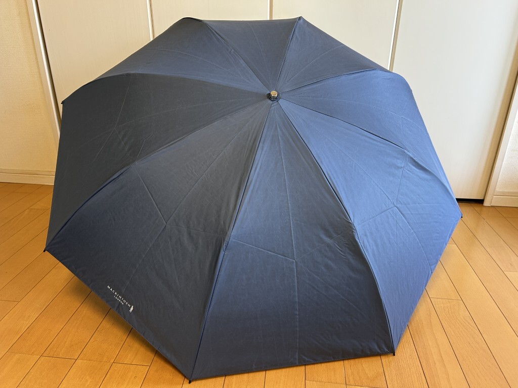 ☆送料込み☆新品☆マッキントッシュ/紳士折りたたみ傘60cm/内側チェック/ワンポイントロゴマーク/ネイビー拍卖