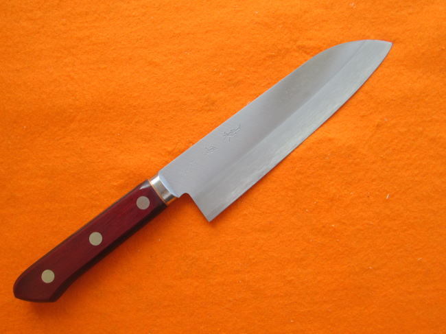 「兼景」青紙スーパー鋼割込ツバ付高級三徳包丁 170mm拍卖