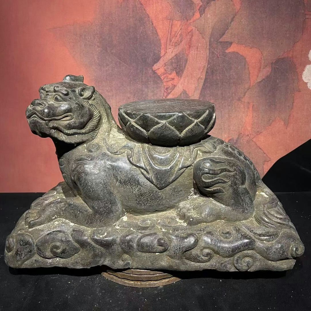 ▼渡鶴羽▼W226唐時代 青石獅子 青石細密細工★古置物★古賞物★古擺件★蒐集家放出★唐物拍卖