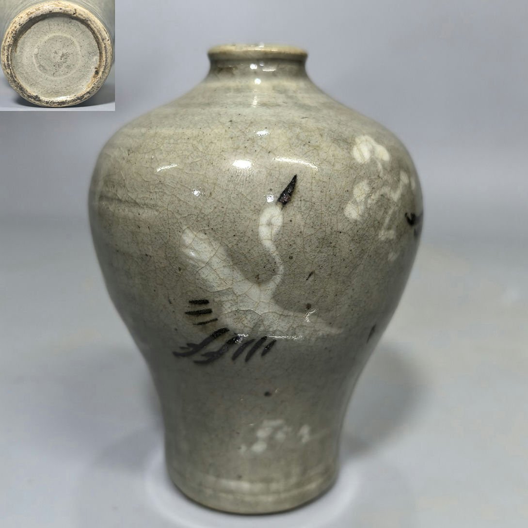 ▼渡鶴羽▼R5920珍品旧蔵 朝鮮 高麗磁 朝鮮古陶磁器 古高麗 李朝時代 高麗青磁梅瓶拍卖
