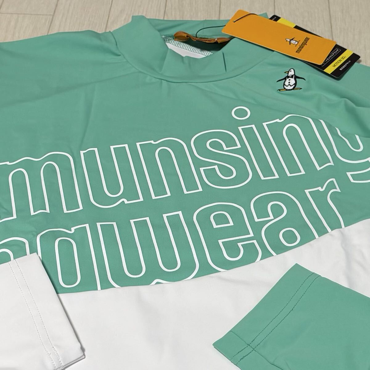 新品★マンシングウェア Munsingwear ゴルフウェア フルロゴプリント 吸汗 ストレッチ 長袖モックネックシャツ/GR00/サイズ3L拍卖