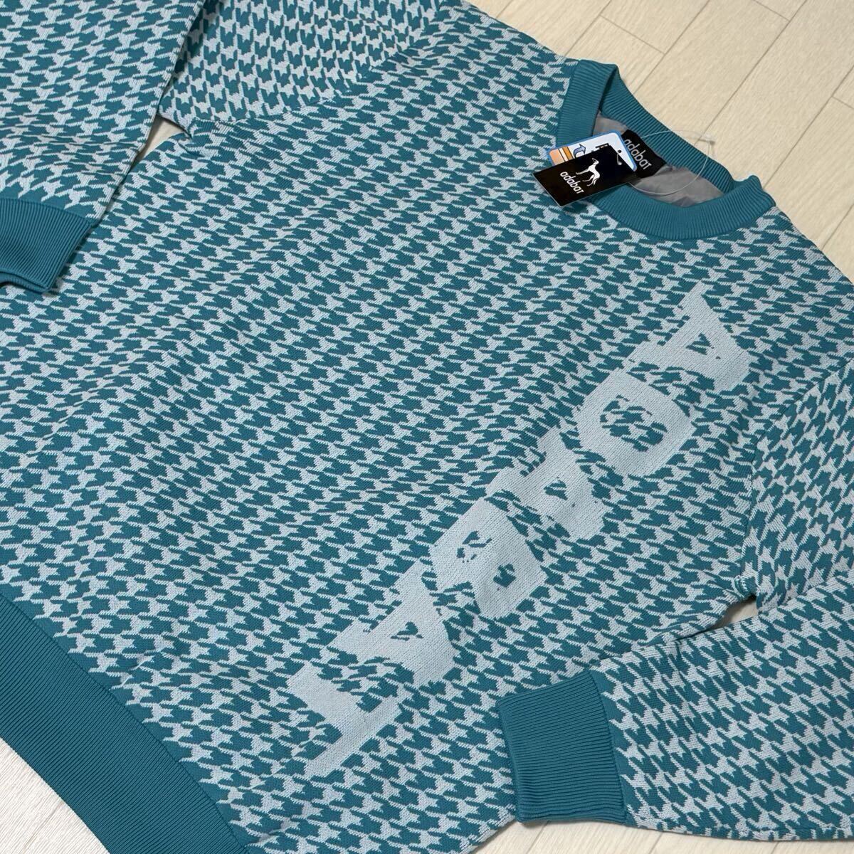 新品★アダバット ゴルフ adabat golf ビッグロゴ 裏地付き 保温 防風 クルーネックニット セーター/GRN/サイズL拍卖
