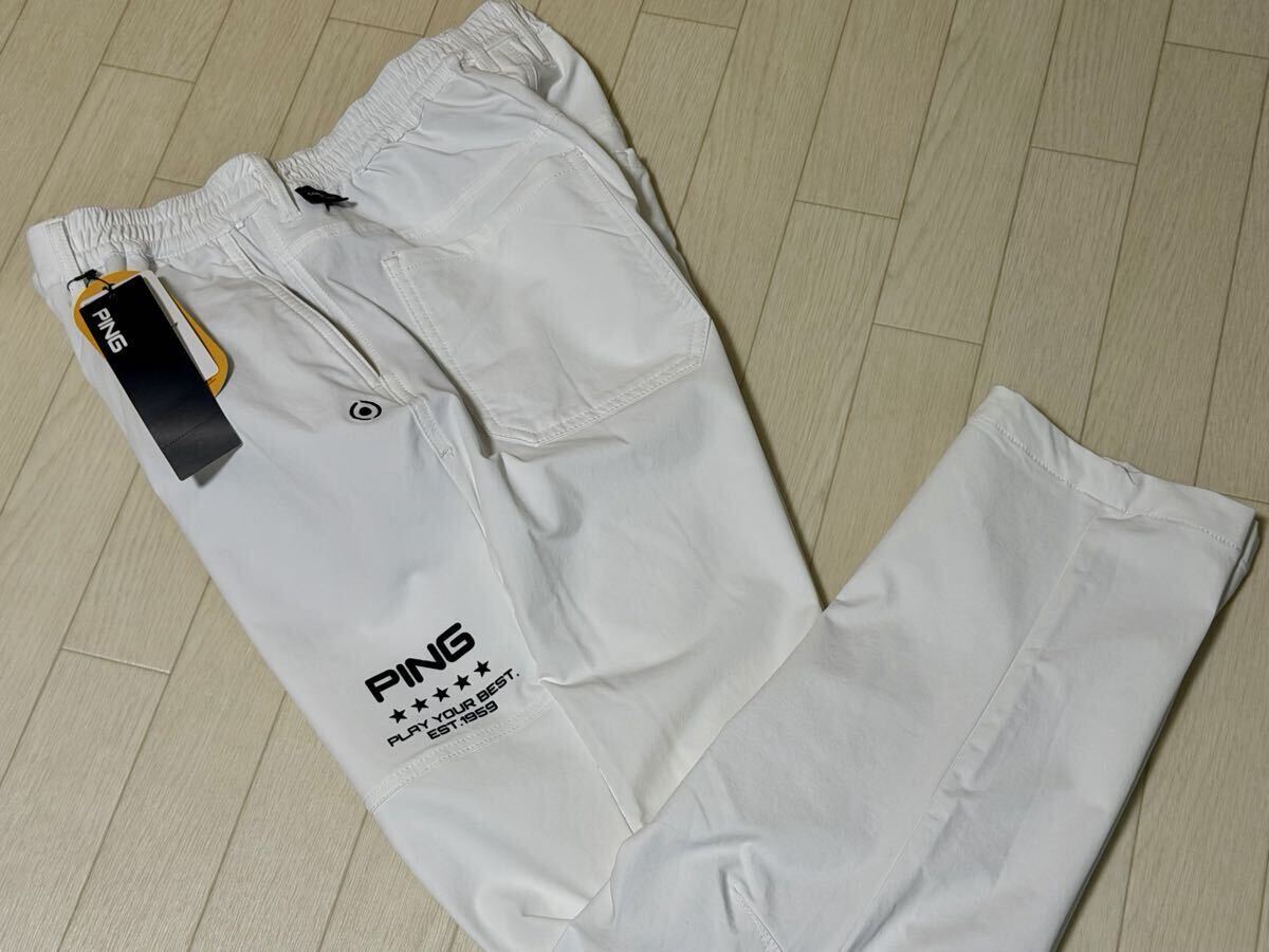 新品★ピン PING ゴルフウェア ロゴプリント コーデュラ生地 ウエストゴム仕様 ストレッチ テーパードパンツ/秋冬/ホワイト/サイズL拍卖